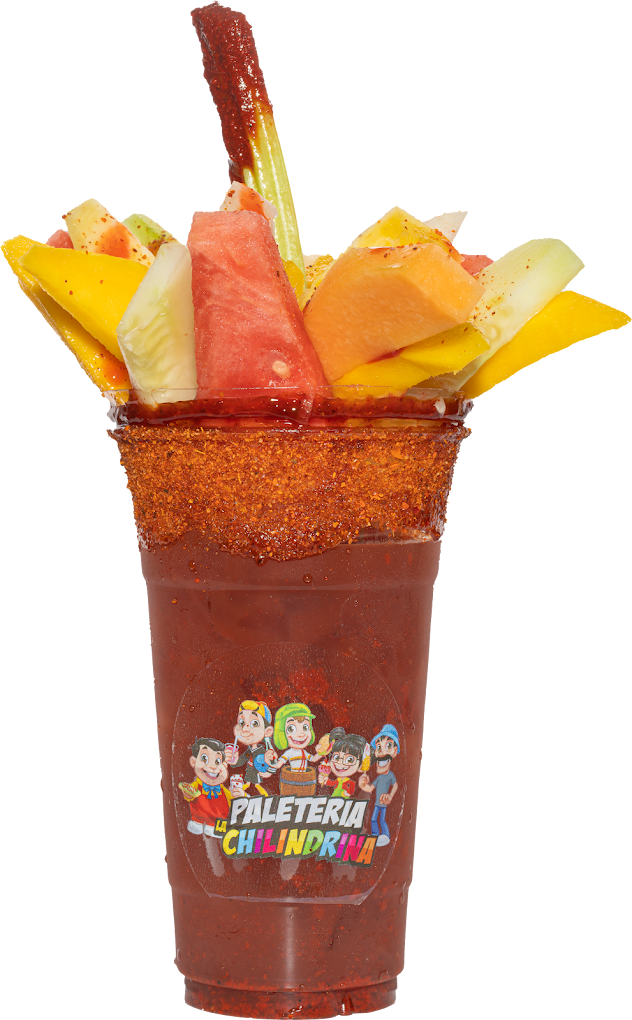 Mangonada with fresh fruit and tamarindo straw